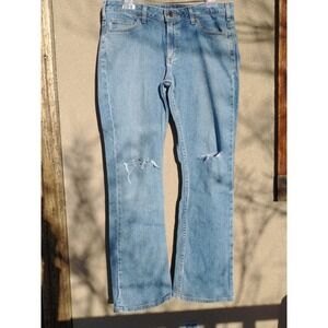 Carhartt Womens 10 x 32 Curvy Fit Distressed Blue Straight Leg Jeans